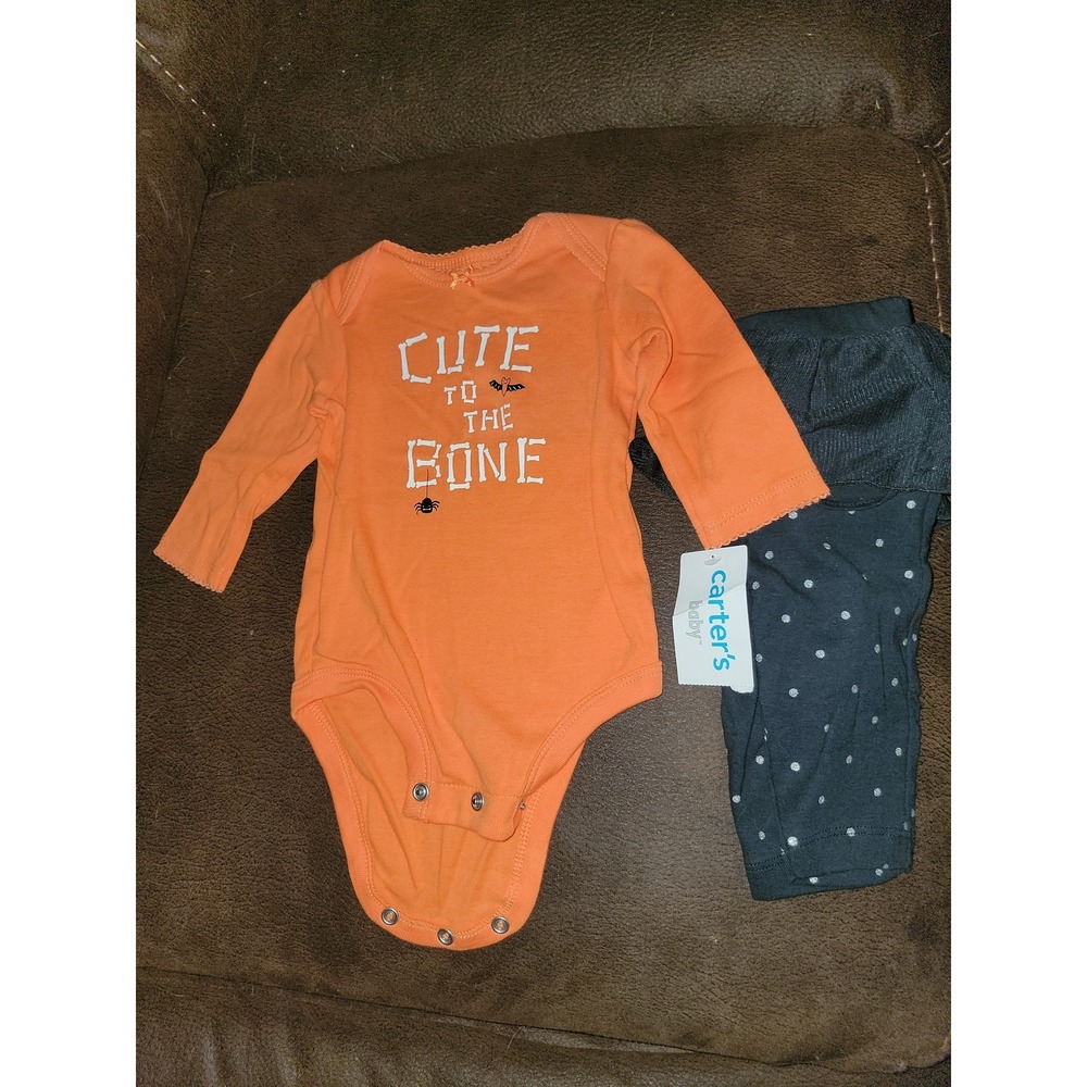 Carter's cute to the bone fall Halloween onsie and skirted leggings 3 months nwt